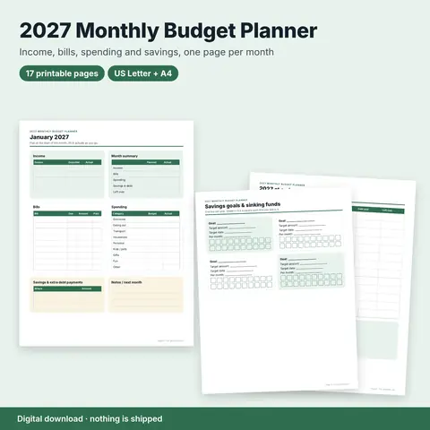 Cover image for 2027 Monthly Budget Planner (Printable)