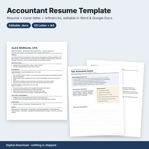Cover image for Accountant Resume Template + Cover Letter (Word / Google Docs)