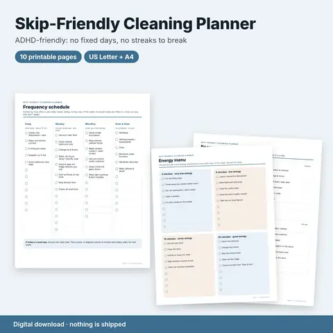 Cover image for Flexible Cleaning Planner (ADHD-Friendly, Printable)