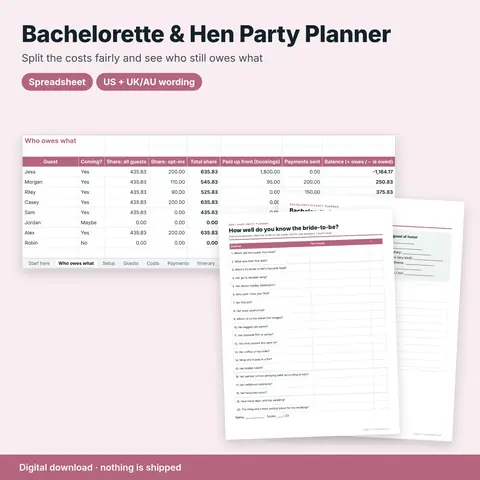 Cover image for Bachelorette / Hen Party Planner & Cost Splitter