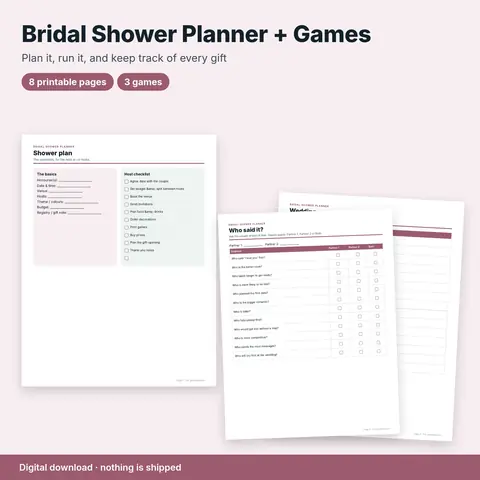 Cover image for Bridal Shower Planner + Games (Printable)