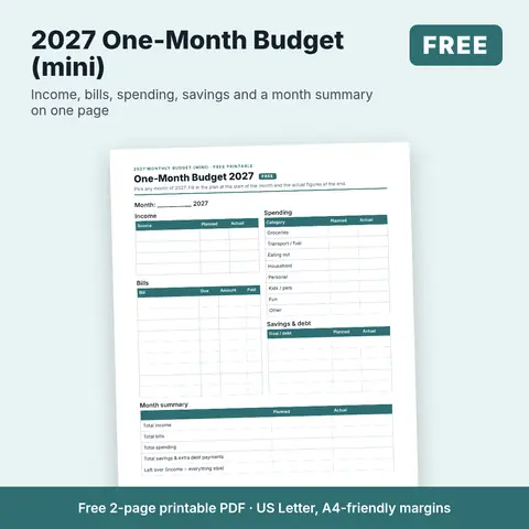 Cover image for 2027 One-Month Budget (mini)
