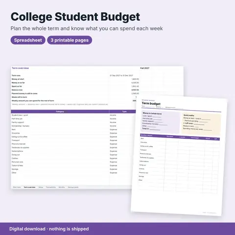 Cover image for College Student Budget Planner