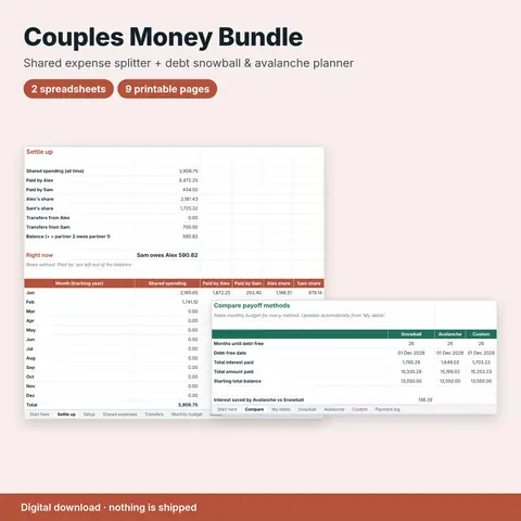 Cover image for Couples Money Bundle: Shared Budget + Debt Payoff Planner