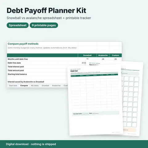 Cover image for Debt Snowball & Avalanche Planner Kit (Spreadsheet + Printable)