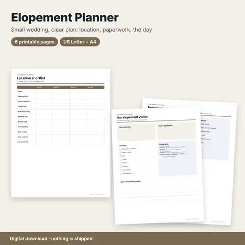 Cover image for Elopement Planner (Printable)