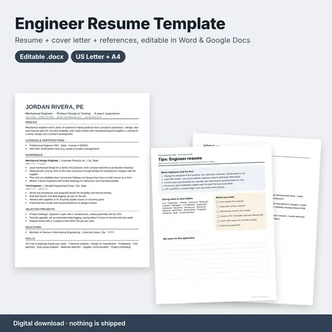 Cover image for Engineer Resume Template + Cover Letter (Word / Google Docs)
