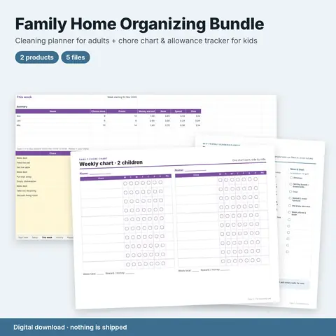 Cover image for Family Home Bundle: Cleaning Planner + Chore Chart