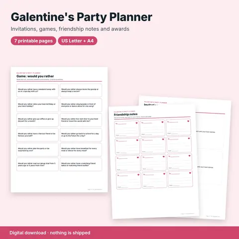 Cover image for Galentine's Party Planner: Invitations, Games, Friendship Notes & Awards