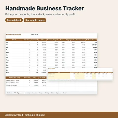 Cover image for Handmade Business Tracker & Pricing Calculator