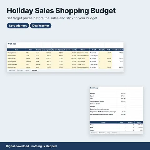 Cover image for Holiday Sales Shopping Budget & Deal Tracker (Black Friday & Year-End Sales)