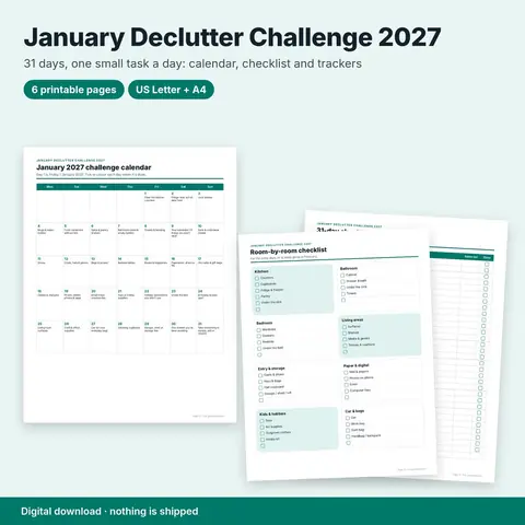 Cover image for January Declutter Challenge 2027: 31-Day Printable Checklist & Calendar