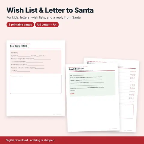 Cover image for Kids' Christmas Wish List & Letter to Santa (Printable)