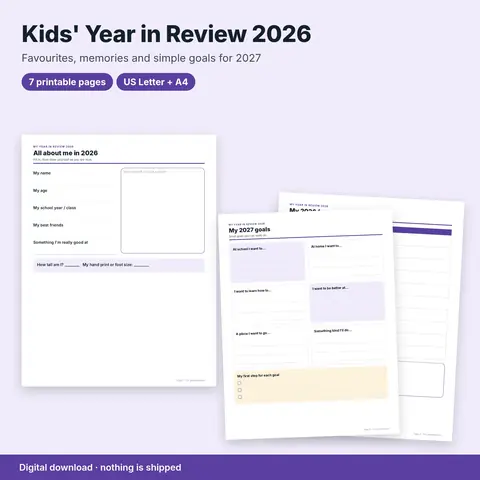 Cover image for Kids' Year in Review 2026 & 2027 Goals (Printable)