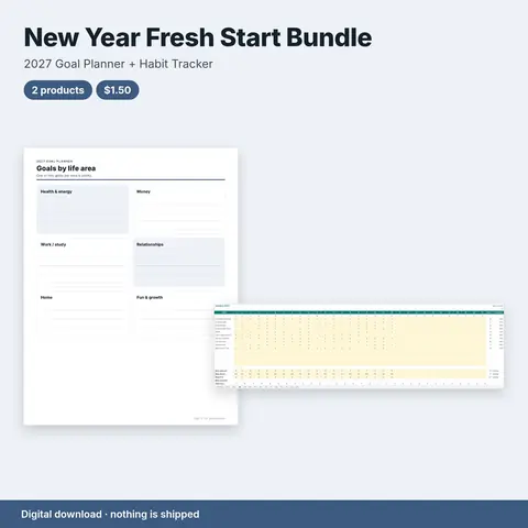 Cover image for New Year Fresh Start Bundle: 2027 Goal Planner + Habit Tracker