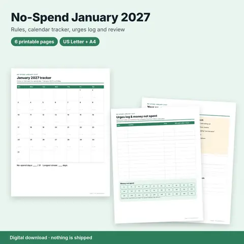 Cover image for No-Spend January 2027 Challenge Tracker (Printable)