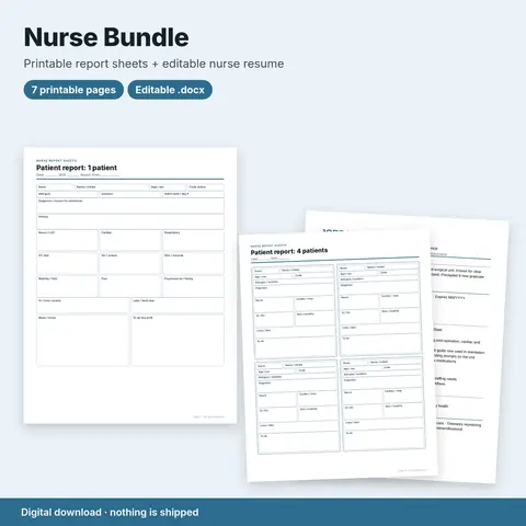 Cover image for Nurse Bundle: Report Sheets + Resume Template