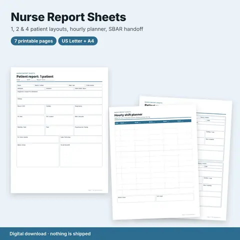 Cover image for Nurse Report Sheets (Printable Brain Sheets)