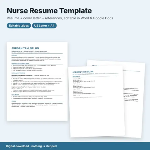 Cover image for Nurse Resume Template + Cover Letter (Word / Google Docs)