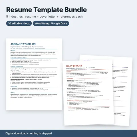 Cover image for Resume Template Bundle: 5 Industries (Word / Google Docs)