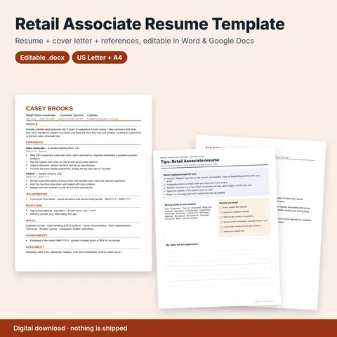 Cover image for Retail Associate Resume Template + Cover Letter (Word / Google Docs)