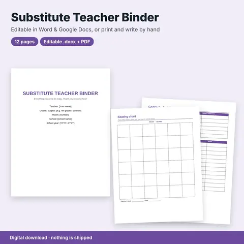 Cover image for Editable Substitute Teacher Binder