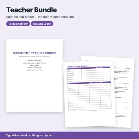 Cover image for Teacher Bundle: Substitute Binder + Resume Template