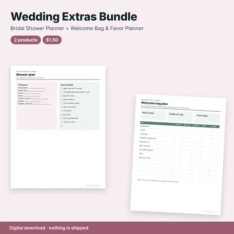 Cover image for Wedding Extras Bundle: Bridal Shower Planner + Welcome Bag & Favor Planner