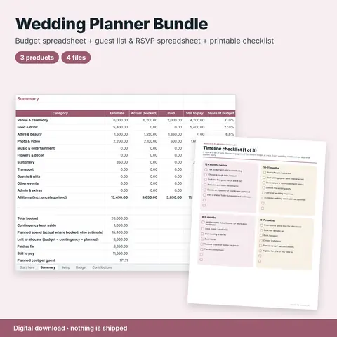 Cover image for Wedding Planner Bundle: Budget, Guest List & Checklist