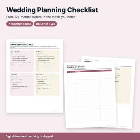 Cover image for Printable Wedding Planning Checklist & Timeline