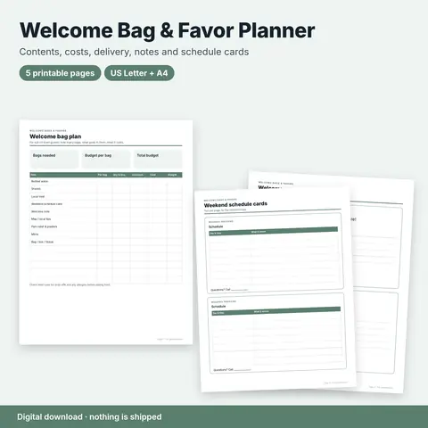 Cover image for Wedding Welcome Bag & Favor Planner (Printable)